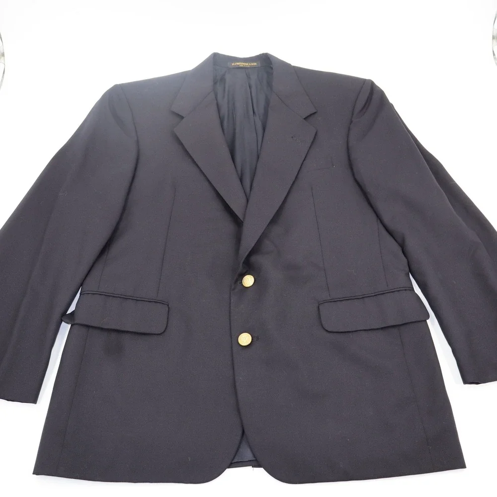 H. Freeman & Son‎ Navy Blue Wool Blazer Nordstrom Gold Buttons Made in USA Mens